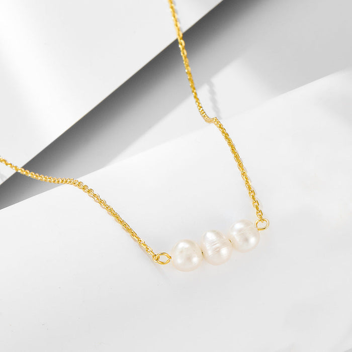 Elegant Natural Pearls Sterling Silver Necklace