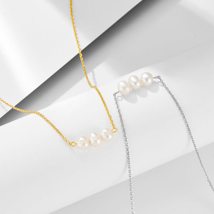 Elegant Natural Pearls Sterling Silver Necklace