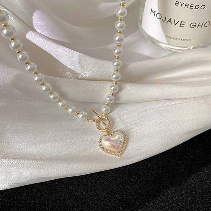 Elegant Pearl Heart Pendant Necklace