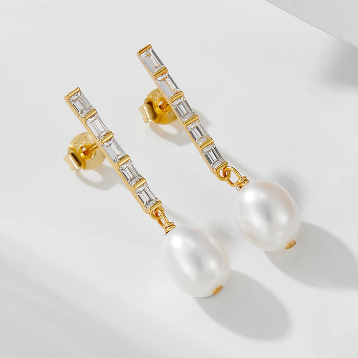 Elegant Pearls Sterling Silver Drop Earrings