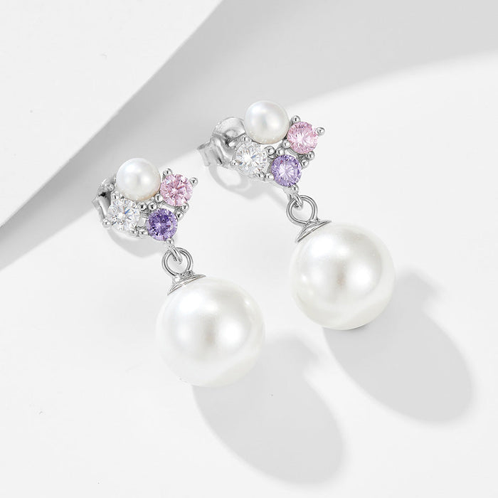 Elegant Pearls Sterling Silver Pendant Earrings