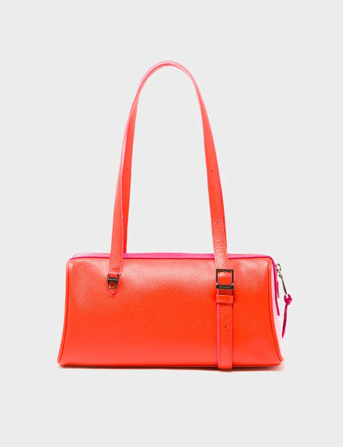 Esther Fiesta Red Satchel Mini Bag - Retro Tiger Embroidery - Back View