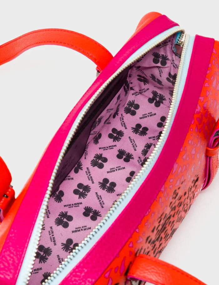 Esther Fiesta Red Satchel Mini Bag - Retro Tiger Embroidery - Inside View