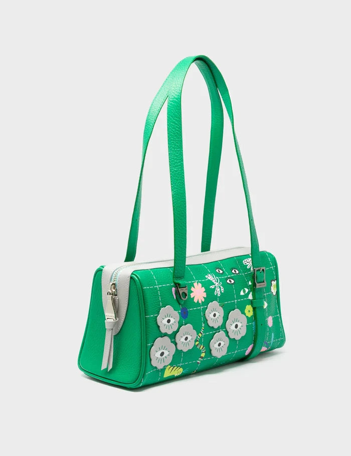 Esther Irish Green Satchel Mini Bag - Floralia Embroidery - Main