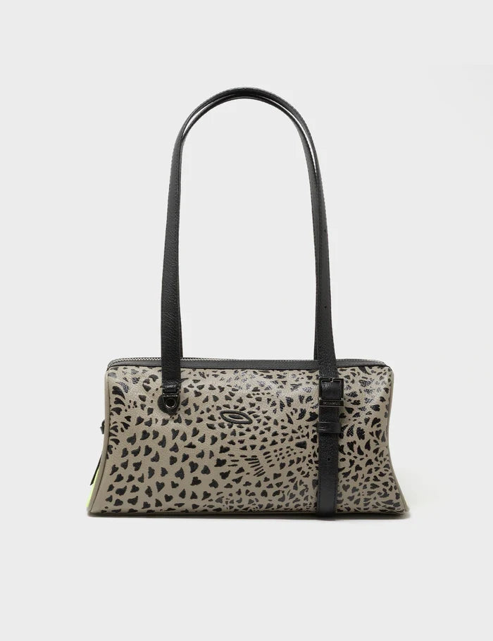 Esther Tuffet Brown Satchel Mini Bag - Retro Tiger Embroidery - Front View