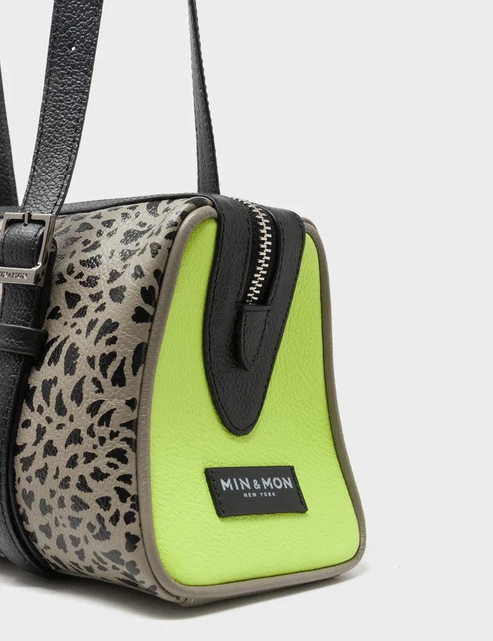 Esther Tuffet Brown Satchel Mini Bag - Retro Tiger Embroidery - Side View