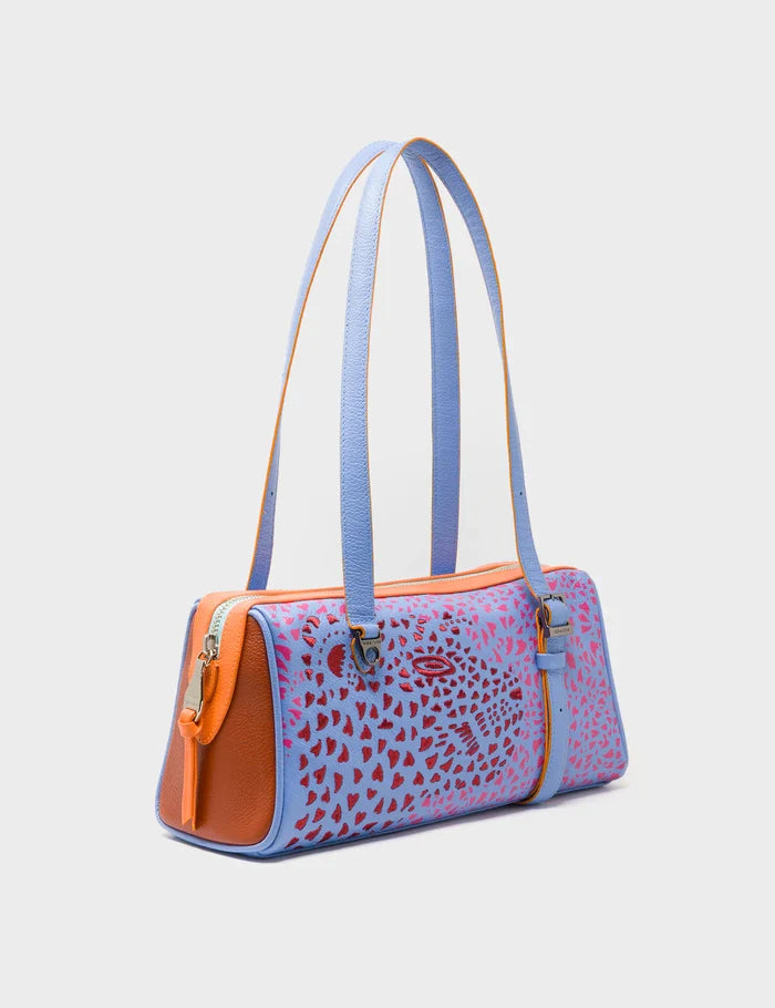 Esther Vista Blue Satchel Mini Bag - Retro Tiger Embroidery - Main View