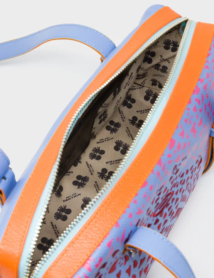 Esther Vista Blue Satchel Mini Bag - Retro Tiger Embroidery - Inside View