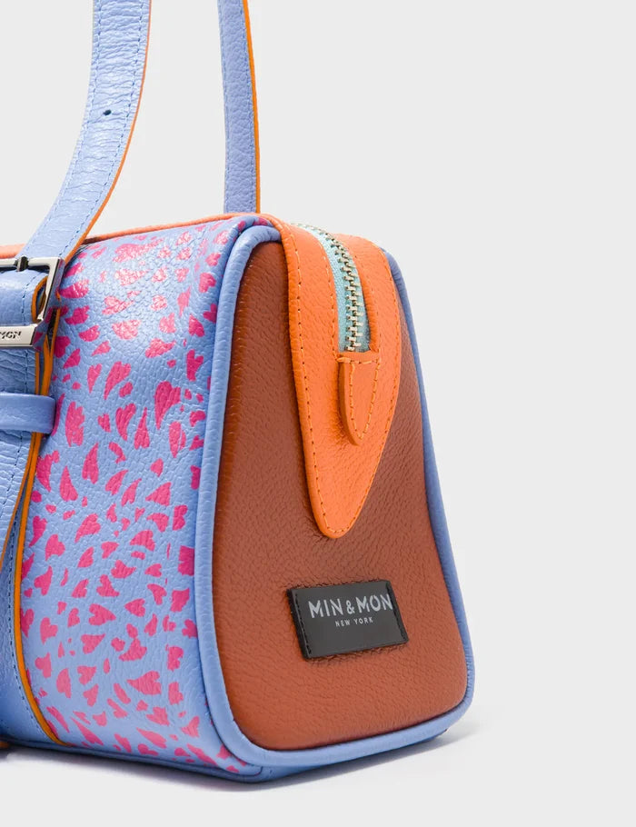 Esther Vista Blue Satchel Mini Bag - Retro Tiger Embroidery - Side View