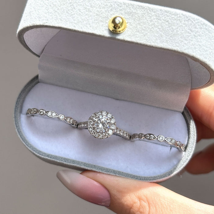 Exquisite 3-Piece Halo Round Cut Sterling Silver Bridal Sets- ONLY Size 7.0 Avaliable