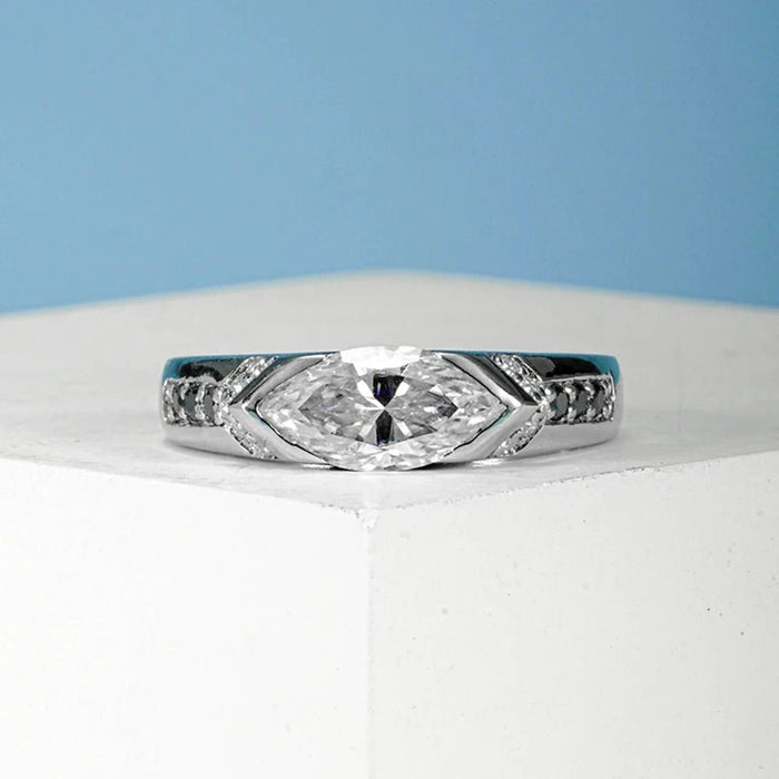 Exquisite Moissanite 1.0ct Marquise Cut Sterling Silver Engagement Ring