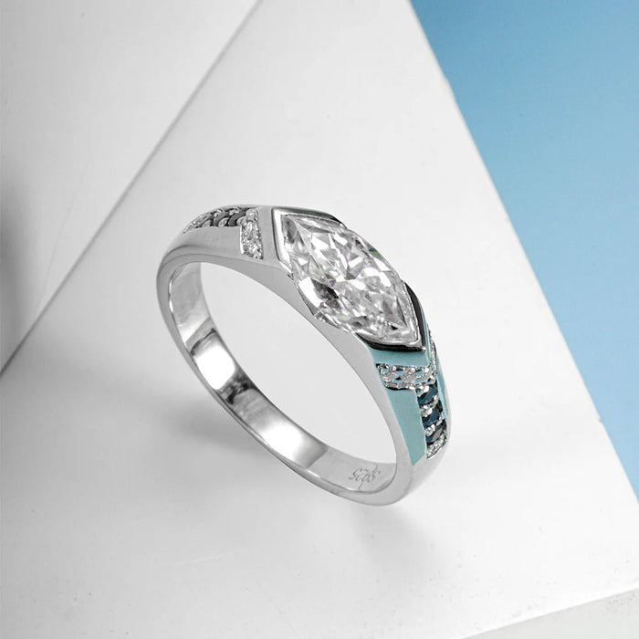 Exquisite Moissanite 1.0ct Marquise Cut Sterling Silver Engagement Ring