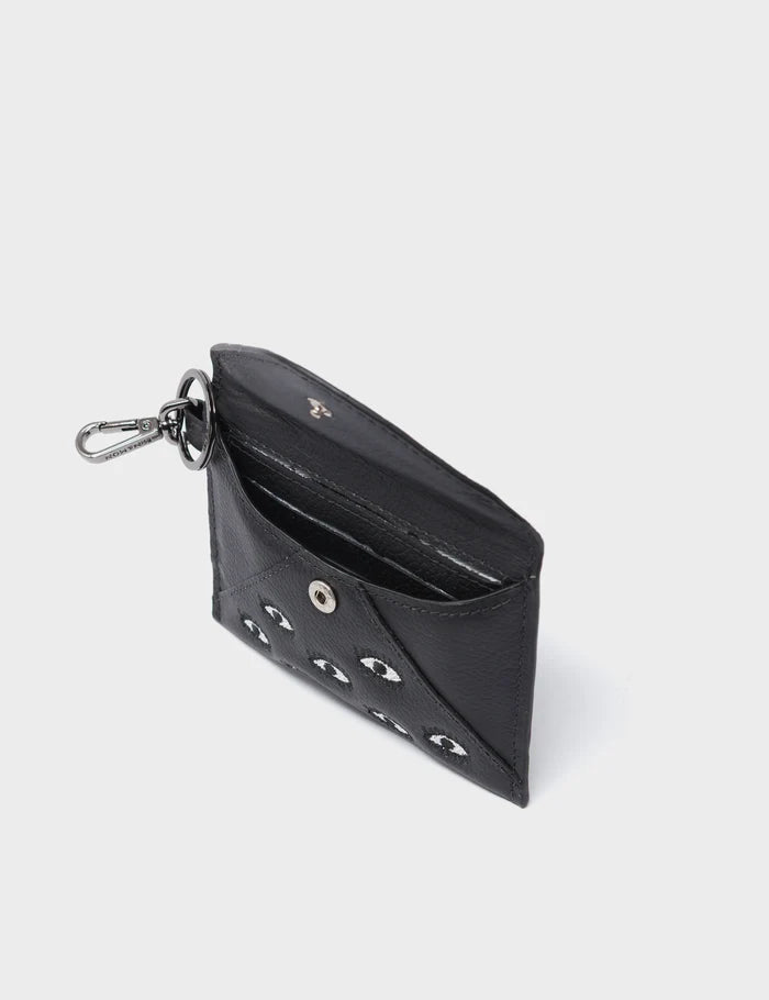 Fabian Black Leather Wallet - All Over Eyes Embroidery - open