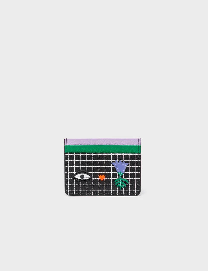 Filium Black Leather Cardholder - Classic Eye and Flower - Front