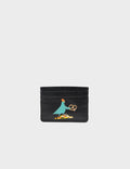 Filium Black Leather Cardholder - Pigeonista Embroidery - Front