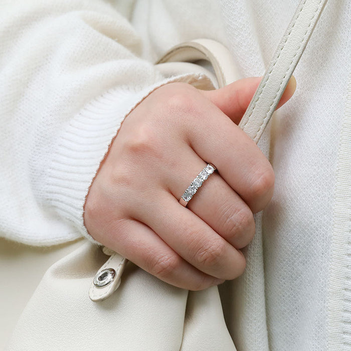 Five Stone 18K White Gold Plated Moissanite Band