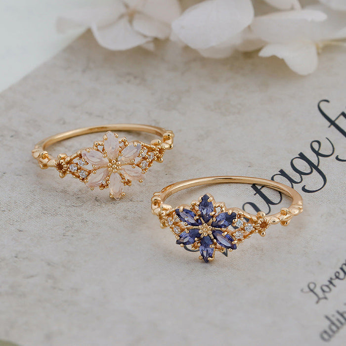 Flower Design 14K Gold Plated Ring