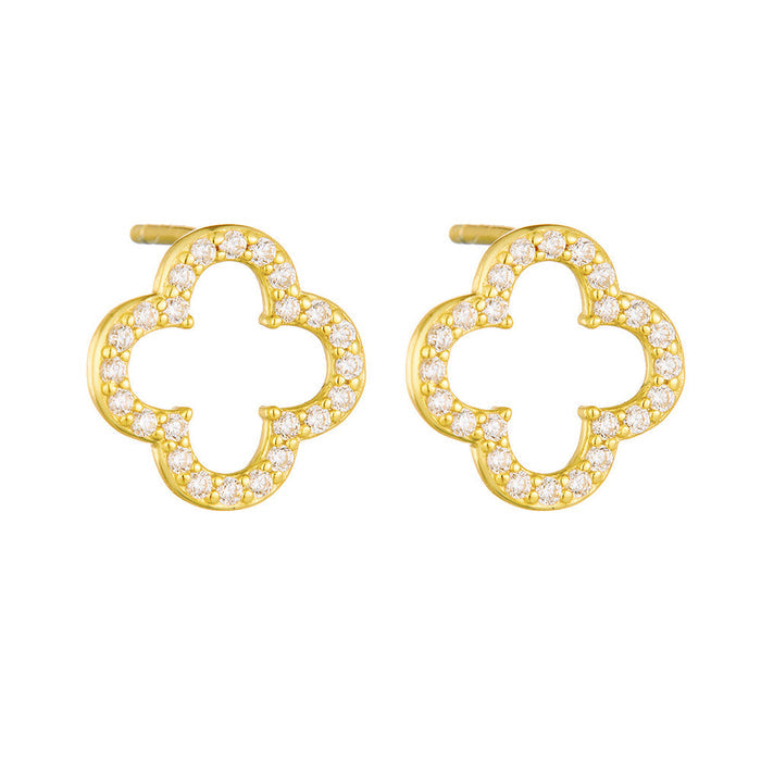 Four-leaf Clover Hollow Design Sterling Silver Earrings