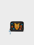 Frodo Black Leather Zip Around Wallet - Happy Tiger Print - Front