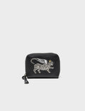 Frodo Black Leather Zip Around Wallet - Winged Tiger Embroidery - Front