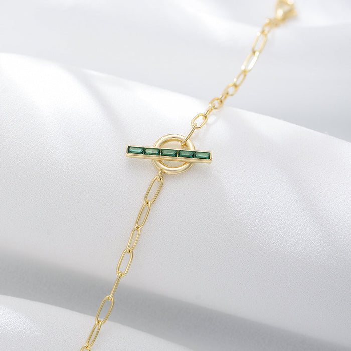 Geometric Emerald Green Sterling Silver Bracelet