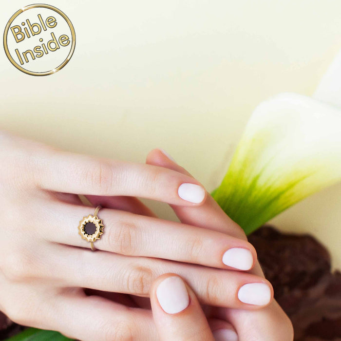 Elegant gift for Christian mom ring with floral design and scripture inside