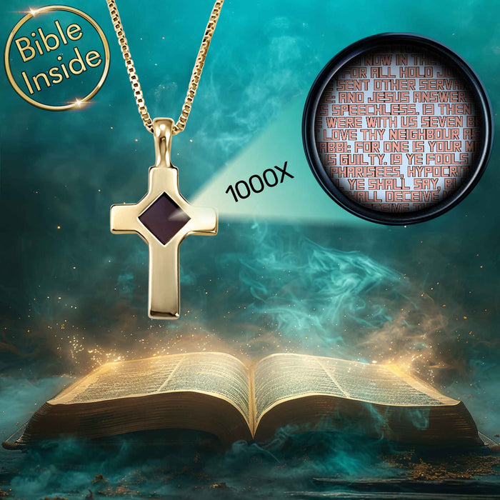 Elegant Christian cross necklace with New Testament microchip inside