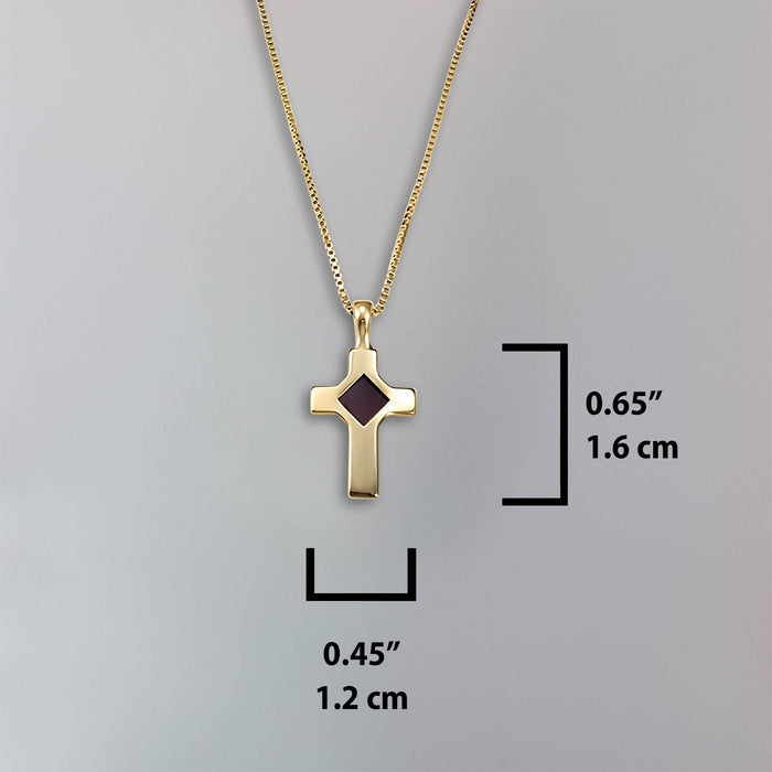 Gold cross pendant necklace featuring nano Bible technology for women