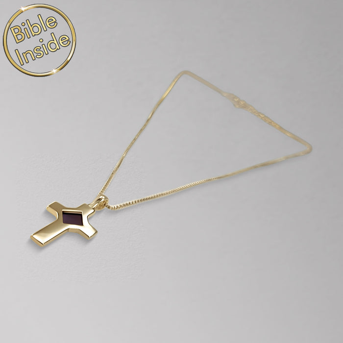 Women's cross necklace featuring New Testament on microscopic chip