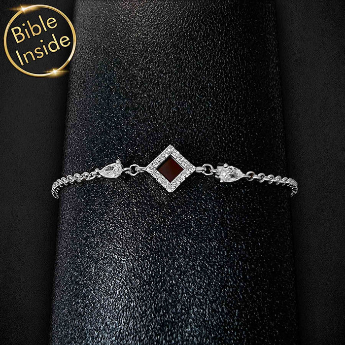 Valentine presents for women featuring micro Bible in polished silver bracelet