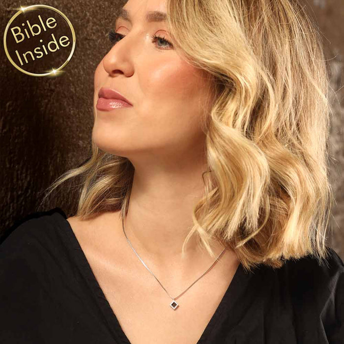 Women's Christmas gifts - rhombus necklace with nano Bible technology