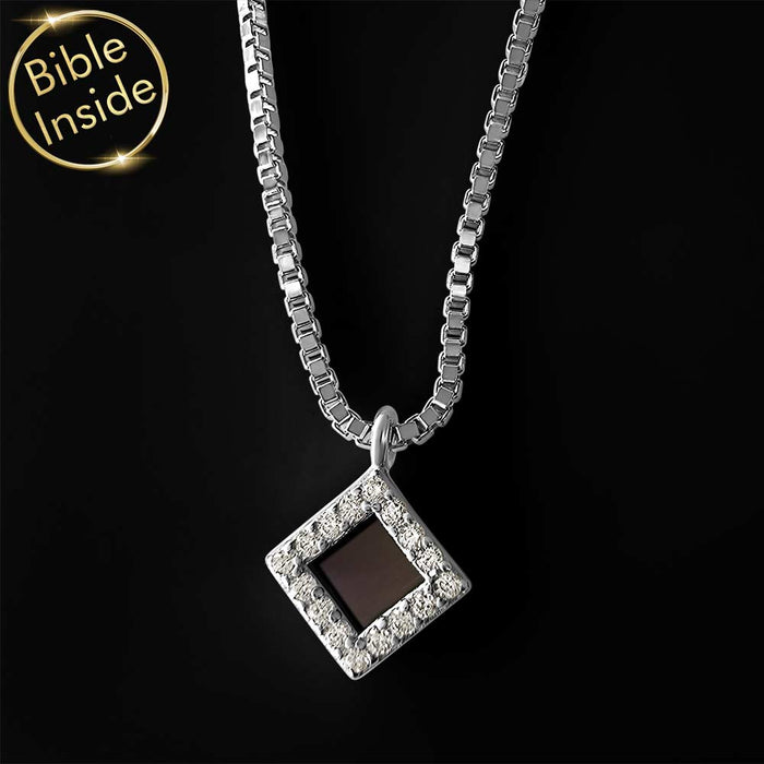 Silver rhombus necklace with nano Bible - Christmas gifts for wife