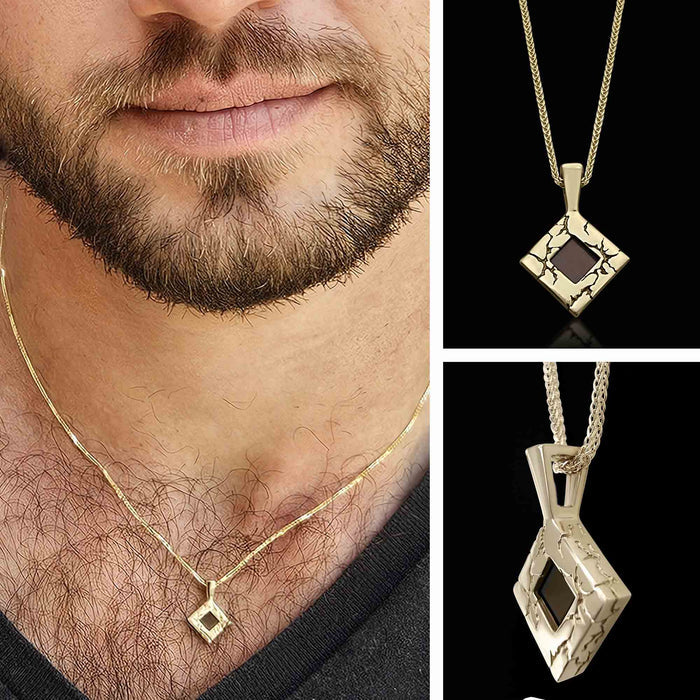 Gold necklace for Christian men – rhombus pendant with Nano Bible inside