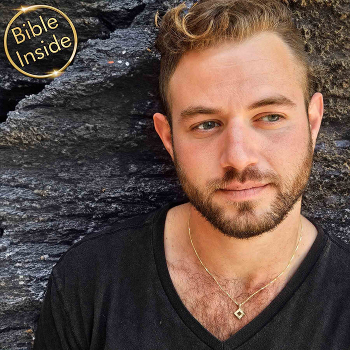 Gold necklace for Christian men – minimalist rhombus pendant, daily wear