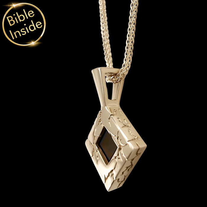Gold necklace for Christian – vermeil rhombus necklace with Bible chip