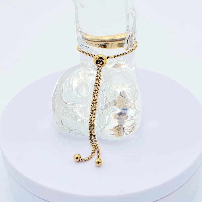Gold Stainless Steel Penis Noose Bracelet with Light Blue Gemstone