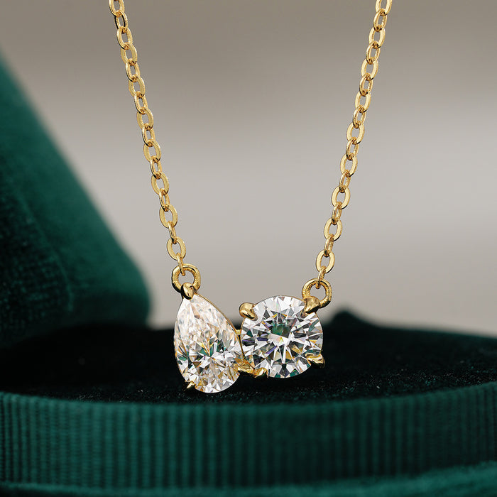Gold Tone Dual Spark Moissanite Pendant Necklace in 925 Sterling Silver