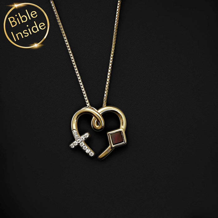 Gold plated heart necklace with nano Bible chip - good gifts for wife
