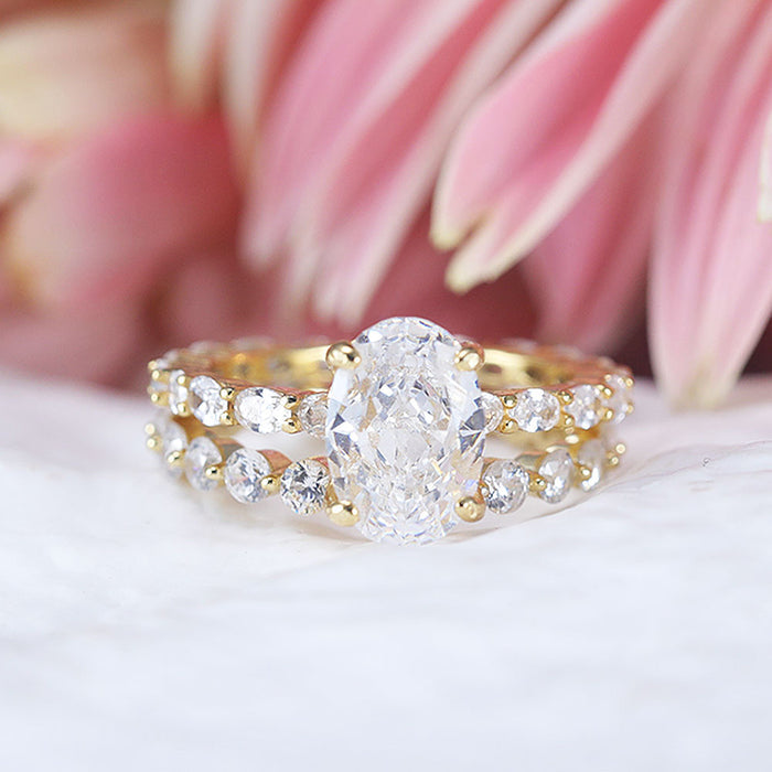 Gorgeous 2 Pcs Oval Cut Sterling Silver Ring Set