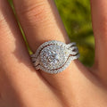 Gorgeous 3 Pcs Round Cut Halo Sterling Silver Bridal Set