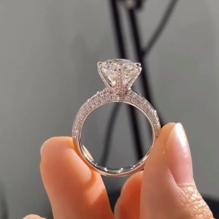 Gorgeous 6 Prong Pave Set Round Cut Moissanite Engagement Ring