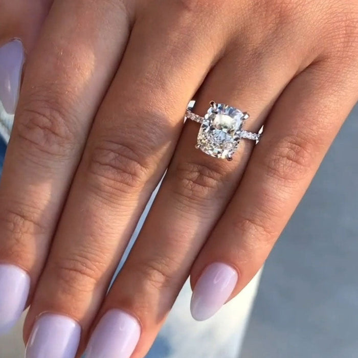 Gorgeous Elongate Cushion Cut Sterling Silver Engagement Ring