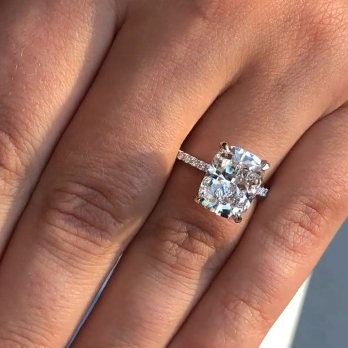 Gorgeous Elongate Cushion Cut Sterling Silver Engagement Ring