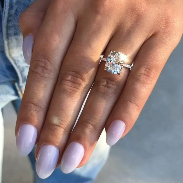 Gorgeous Elongate Cushion Cut Sterling Silver Engagement Ring