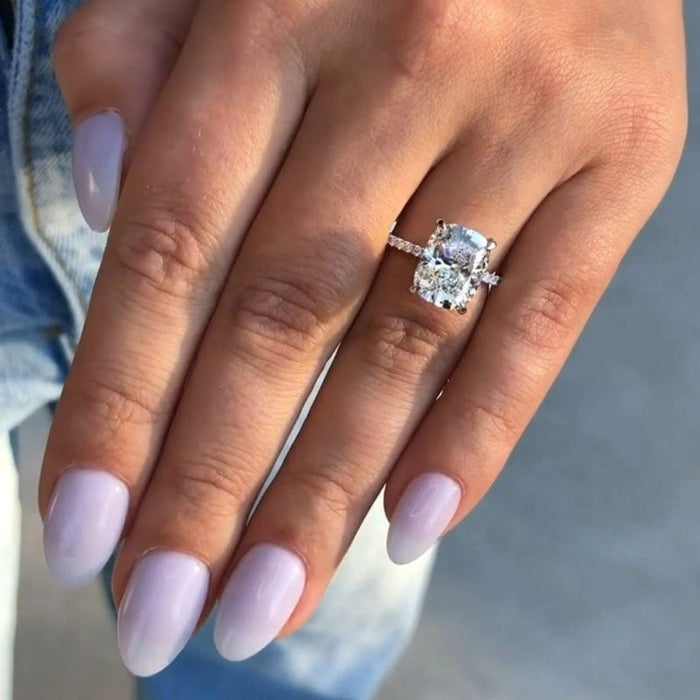 Gorgeous Elongate Cushion Cut Sterling Silver Engagement Ring