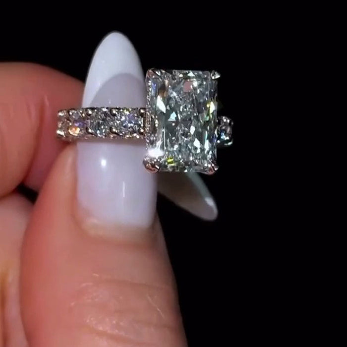 Gorgeous Radiant Cut Pave Sterling Silver Engagement Ring