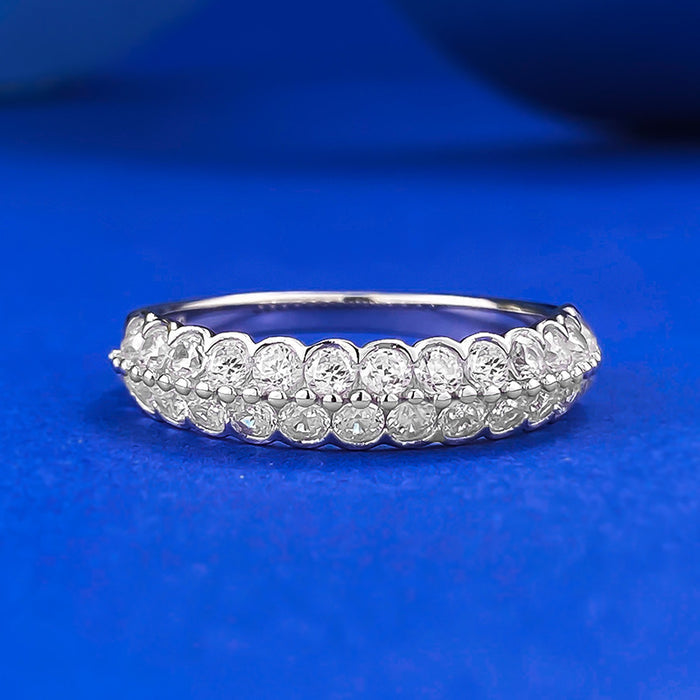 Half eternity Double Row Gemstone Sterling Silver Wedding Band