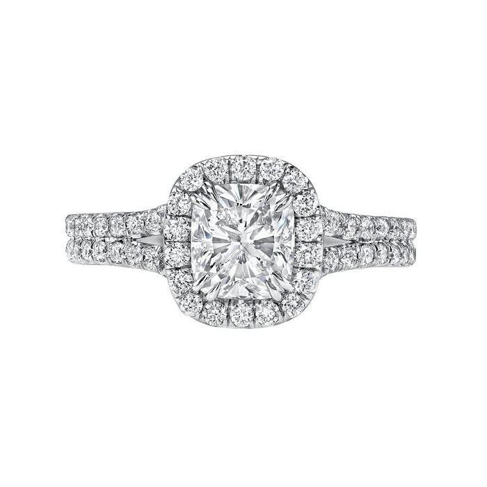 Halo Cushion Cut Split Shank Engagement Ring in Sterling Silver