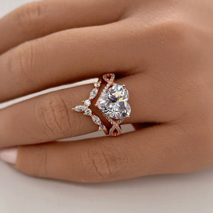 Heart Cut Infinity Split Shank Ring Set in Sterling Silver