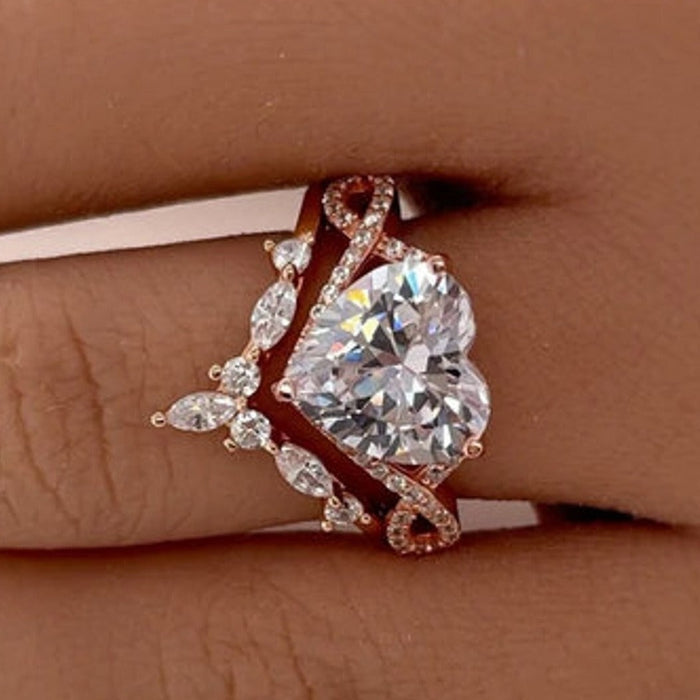 Heart Cut Infinity Split Shank Ring Set in Sterling Silver